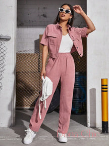 Conjunto Com Camisa Cropped E Calça De Cintura Alta Rosa / P Conjunto Com Camisa Cropped E Calça De Cintura Alta