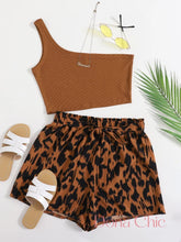 Conjunto Cropped Assimétrico Com Short Animal Print Marrom / P Conjunto Cropped Assimétrico Com Short Animal Print