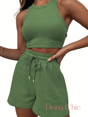 Conjunto Cropped Com Alça Larga E Short Cintura Alta Conjunto Cropped Com Alça Larga E Short Cintura Alta