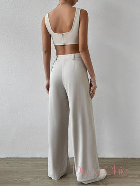 Conjunto Cropped Com Alças Finas E Calça Pantalona Conjunto Cropped Com Alças Finas E Calça Pantalona