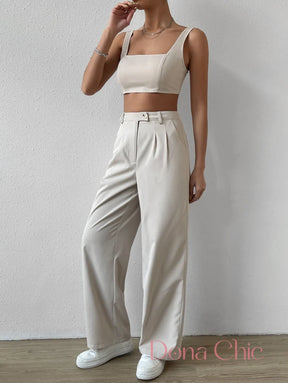 Conjunto Cropped Com Alças Finas E Calça Pantalona Conjunto Cropped Com Alças Finas E Calça Pantalona