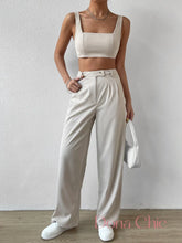 Conjunto Cropped Com Alças Finas E Calça Pantalona P Conjunto Cropped Com Alças Finas E Calça Pantalona