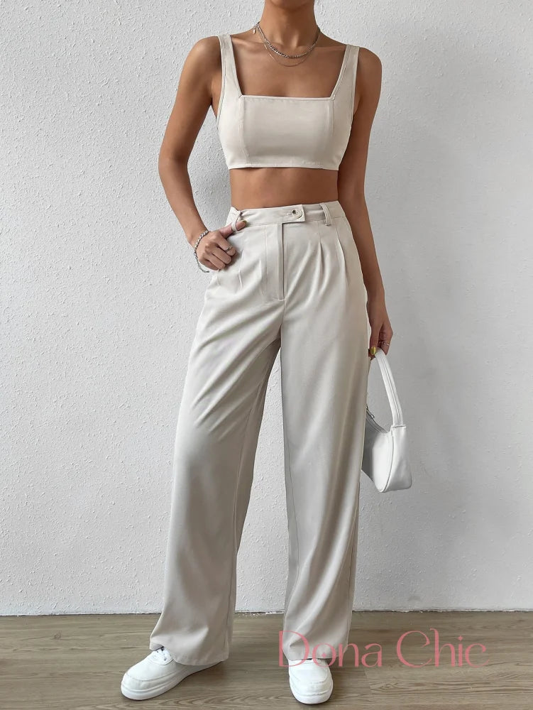 Conjunto Cropped Com Alças Finas E Calça Pantalona P Conjunto Cropped Com Alças Finas E Calça Pantalona