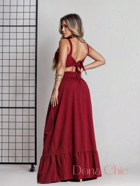 Conjunto Cropped Com Saia Longa E Detalhe Rendado Conjunto Cropped Com Saia Longa E Detalhe Rendado