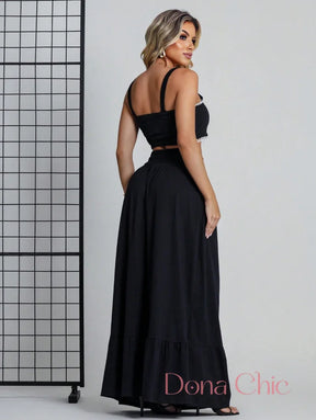Conjunto Cropped Com Saia Longa E Detalhe Rendado Conjunto Cropped Com Saia Longa E Detalhe Rendado