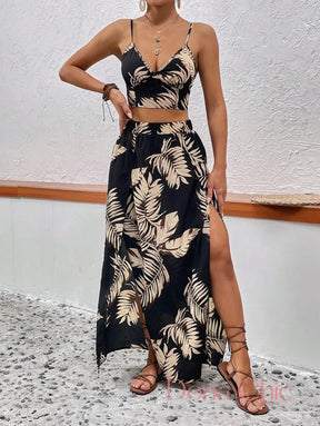 Conjunto Cropped Com Saia Longa Floral E Fenda Lateral Conjunto Cropped Com Saia Longa Floral E Fenda Lateral