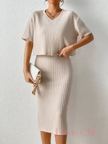 Conjunto Cropped Com Saia Midi Canelada Damasco / P Conjunto Cropped Com Saia Midi Canelada