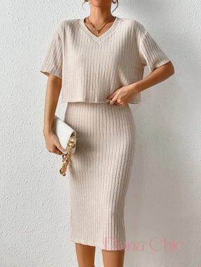Conjunto Cropped Com Saia Midi Canelada Damasco / P Conjunto Cropped Com Saia Midi Canelada