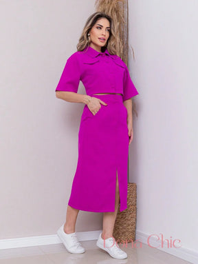 Conjunto Cropped Com Saia Midi E Fenda Frontal Conjunto Cropped Com Saia Midi E Fenda Frontal