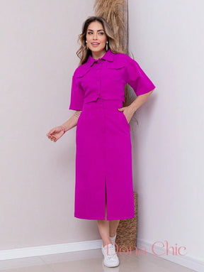 Conjunto Cropped Com Saia Midi E Fenda Frontal Fúcsia / P Conjunto Cropped Com Saia Midi E Fenda Frontal