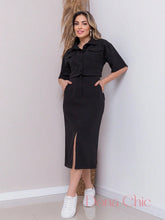 Conjunto Cropped Com Saia Midi E Fenda Frontal Preto / P Conjunto Cropped Com Saia Midi E Fenda Frontal