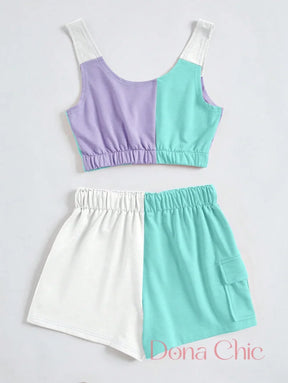 Conjunto Cropped Detalhes Color Block E Short Ajustável Conjunto Cropped Detalhes Color Block E Short Ajustável