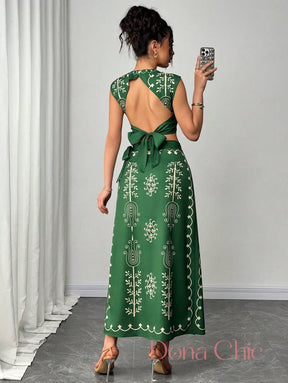 Conjunto Cropped Estampado Com Saia Longa E Fenda Conjunto Cropped Estampado Com Saia Longa E Fenda