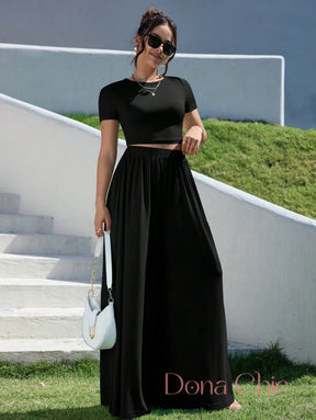 Conjunto Cropped Manga Curta E Calça Pantalona Conjunto Cropped Manga Curta E Calça Pantalona