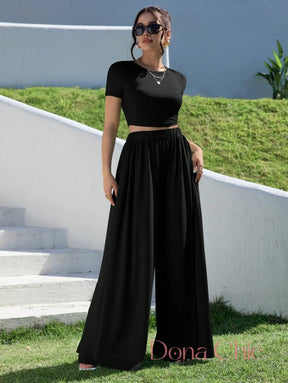Conjunto Cropped Manga Curta E Calça Pantalona Conjunto Cropped Manga Curta E Calça Pantalona