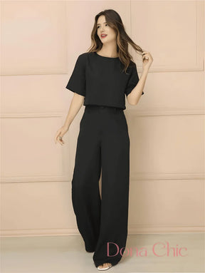 Conjunto Cropped Minimalista Com Calça Reta Elegante Preto / P Conjunto Cropped Minimalista Com Calça Reta Elegante