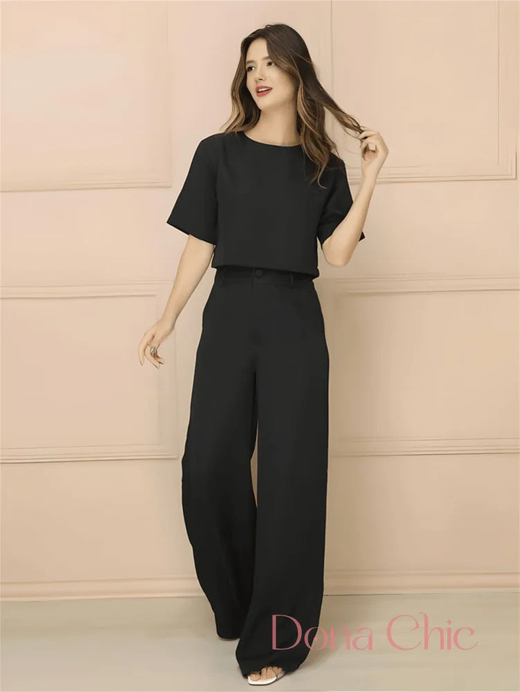 Conjunto Cropped Minimalista Com Calça Reta Elegante Preto / P Conjunto Cropped Minimalista Com Calça Reta Elegante