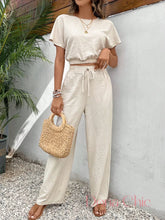 Conjunto Cropped Texturizado Com Calça De Amarração Damasco / P Conjunto Estampado Geométrico Com Blusa Solta