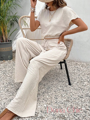 Conjunto Cropped Texturizado Com Calça De Amarração Conjunto Estampado Geométrico Com Blusa Solta