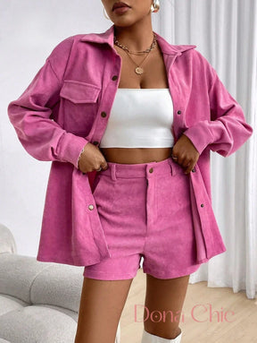 Conjunto De Alfaiataria Com Camisa E Short Moderno Rosa / P Conjunto De Alfaiataria Com Camisa E Short Moderno