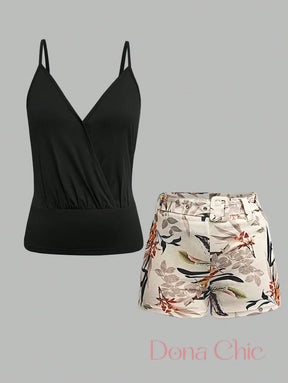 Conjunto Decote Transpassado Com Calça Estampada Conjunto Decote Transpassado Com Calça Estampada