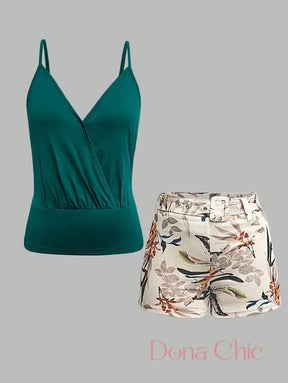 Conjunto Decote Transpassado Com Calça Estampada Conjunto Decote Transpassado Com Calça Estampada