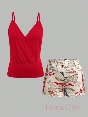 Conjunto Decote Transpassado Com Calça Estampada Conjunto Decote Transpassado Com Calça Estampada