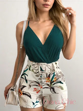Conjunto Decote Transpassado Com Calça Estampada Verde / P Conjunto Decote Transpassado Com Calça Estampada