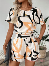 Conjunto Estampado Abstrato Com Cintura Alta Ajustada P Conjunto Regata Contrastante Com Shorts De Cintura Alta