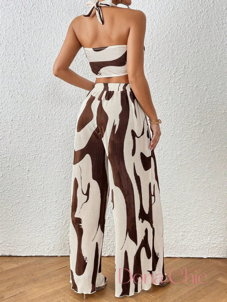 Conjunto Estampado Com Top Torcido E Calça Plissada Conjunto Estampado Com Top Torcido E Calça Plissada