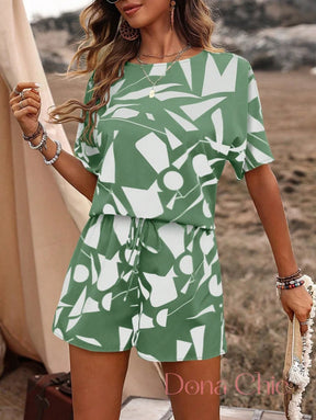 Conjunto Estampado Geométrico Com Blusa Solta Conjunto Estampado Geométrico Com Blusa Solta