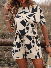 Conjunto Estampado Geométrico Com Blusa Solta Caqui / P Conjunto Estampado Geométrico Com Blusa Solta