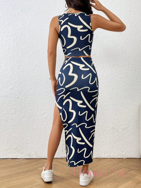 Conjunto Justo Estampado Com Fenda Lateral Conjunto Justo Estampado Com Fenda Lateral