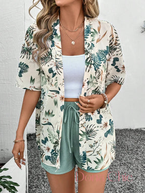 Conjunto Kimono Estampado Com Top Branco E Shorts Cor 2 / P Conjunto Kimono Estampado Com Top Branco E Shorts