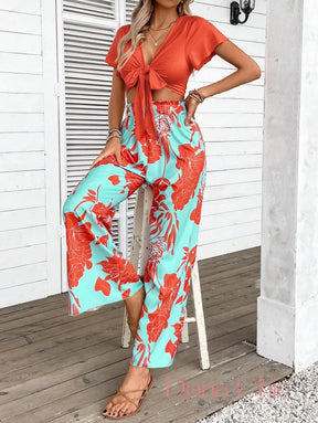 Conjunto Laço Frontal Com Calça Estampada Floral Conjunto Laço Frontal Com Calça Estampada Floral