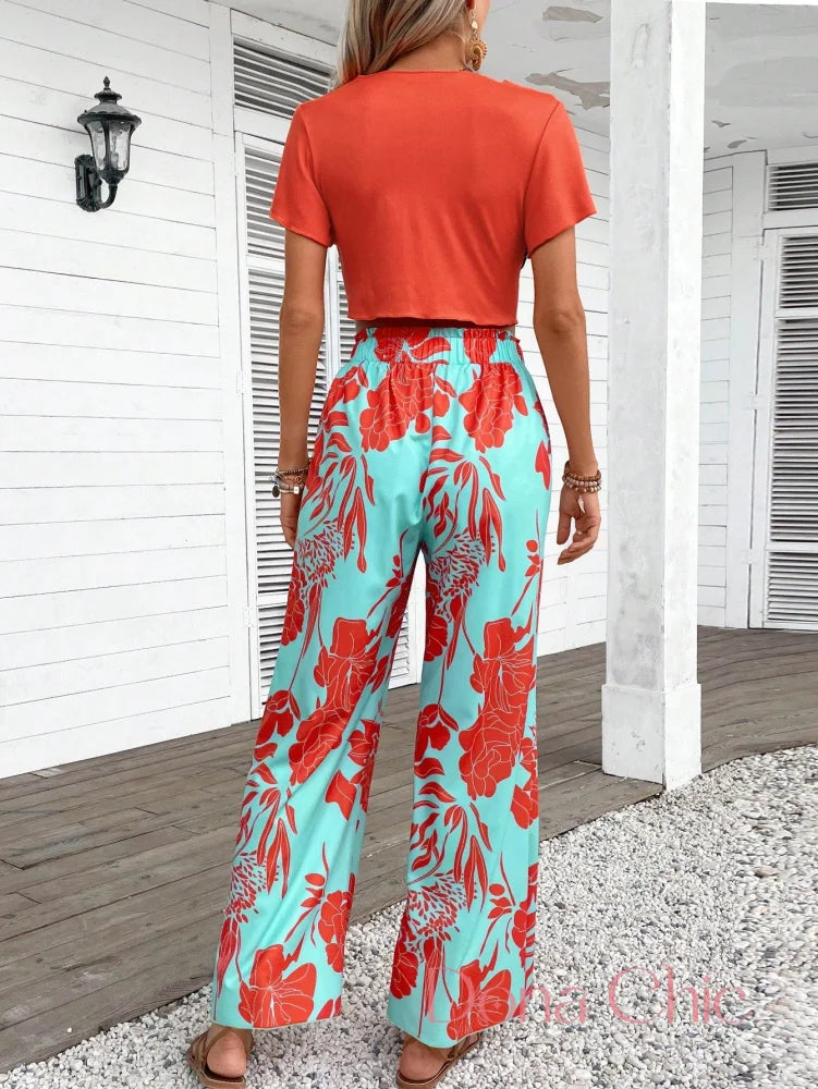 Conjunto Laço Frontal Com Calça Estampada Floral Conjunto Laço Frontal Com Calça Estampada Floral