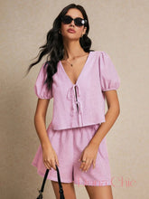 Conjunto Listrado Com Amarração E Mangas Bufantes Pink / P Conjunto Listrado Com Amarração E Mangas Bufantes