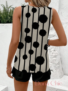 Conjunto Listrado Regata Com Shorts De Amarração Conjunto Listrado com Regata e Camiseta de Manga Curta