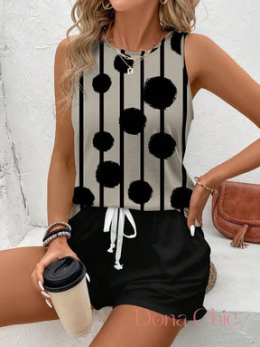 Conjunto Listrado Regata Com Shorts De Amarração Conjunto Listrado com Regata e Camiseta de Manga Curta