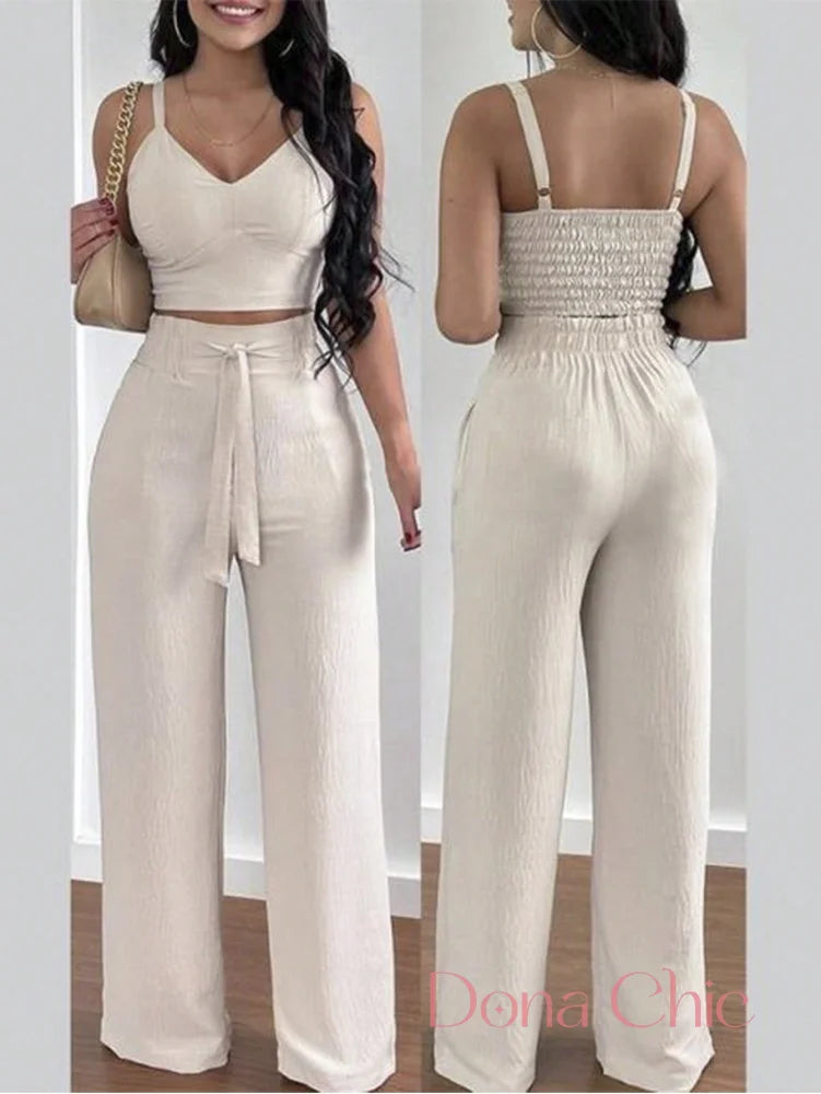 Conjunto Macacão Com Cinto E Calça Pantalona Bege / P Conjunto Macacão Com Cinto E Calça Pantalona