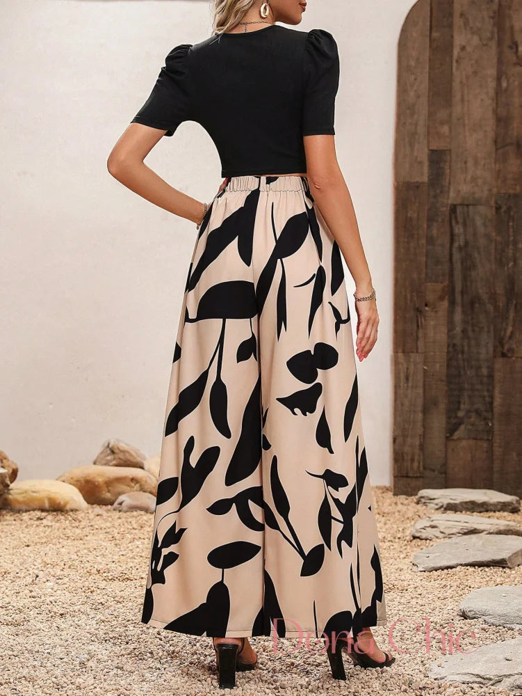 Conjunto Manga Bufante Com Calça Estampada Flare Conjunto Manga Bufante Com Calça Estampada Flare
