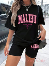 Conjunto Oversized Malibu Com Bermuda Ciclista Estilosa Preto / P Conjunto Estampado com T-shirt Gola Redonda e Shorts