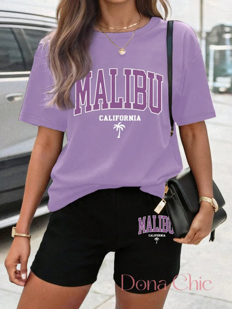 Conjunto Oversized Malibu Com Bermuda Ciclista Estilosa Roxo / P Conjunto Estampado com T-shirt Gola Redonda e Shorts