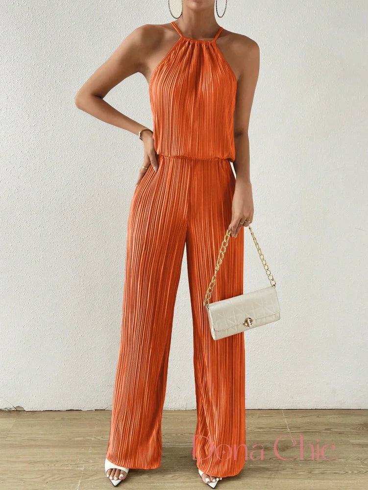 Conjunto Plissado Com Blusa Halter E Calça Ampla Laranja / P Conjunto Plissado Com Blusa Halter E Calça Ampla
