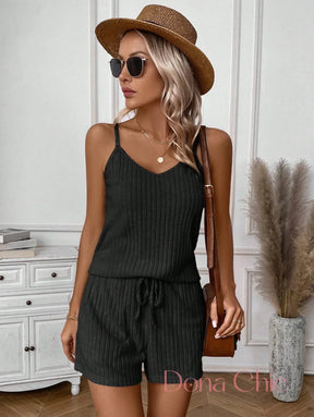 Conjunto Regata Canelada Alças Finas Com Short De Cintura Alta Conjunto Regata Canelada Alças Finas Com Short De