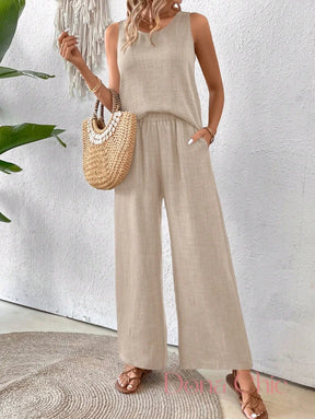 Conjunto Regata Com Detalhe Vazado E Calça Pantalona Conjunto Regata Com Detalhe Vazado E Calça Pantalona