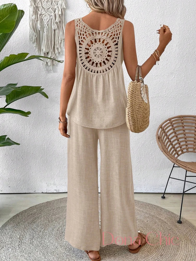 Conjunto Regata Com Detalhe Vazado E Calça Pantalona Conjunto Regata Com Detalhe Vazado E Calça Pantalona