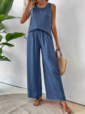 Conjunto Regata Com Detalhe Vazado E Calça Pantalona Conjunto Regata Com Detalhe Vazado E Calça Pantalona