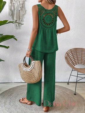 Conjunto Regata Com Detalhe Vazado E Calça Pantalona Conjunto Regata Com Detalhe Vazado E Calça Pantalona