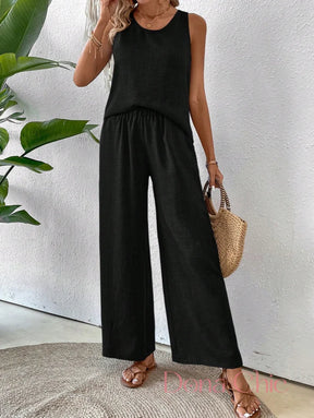 Conjunto Regata Com Detalhe Vazado E Calça Pantalona Conjunto Regata Com Detalhe Vazado E Calça Pantalona